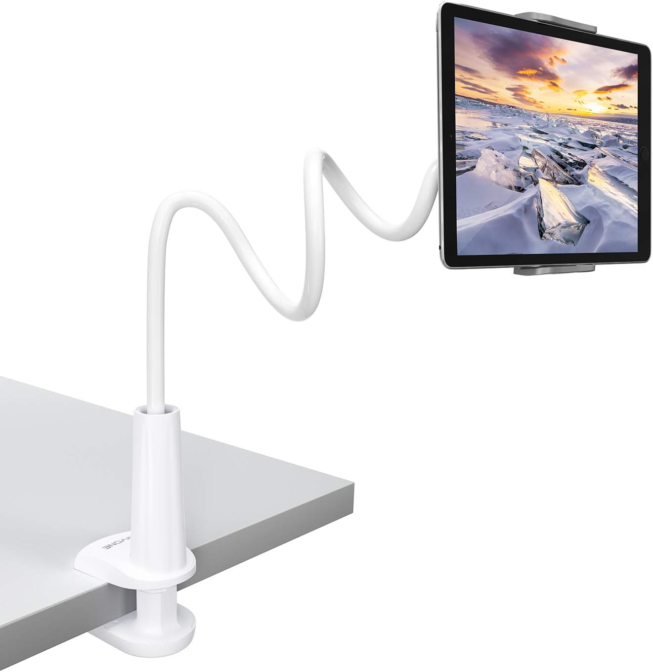 TRYONE Tablet Stand, Goose Neck Adjustable Stand - Holder for Tablet/iPad/iPhone/Nintendo Switch/Samsung Tab/Huawei Mediapad/Kindle and Other, Overall Length 30 Inches (White)