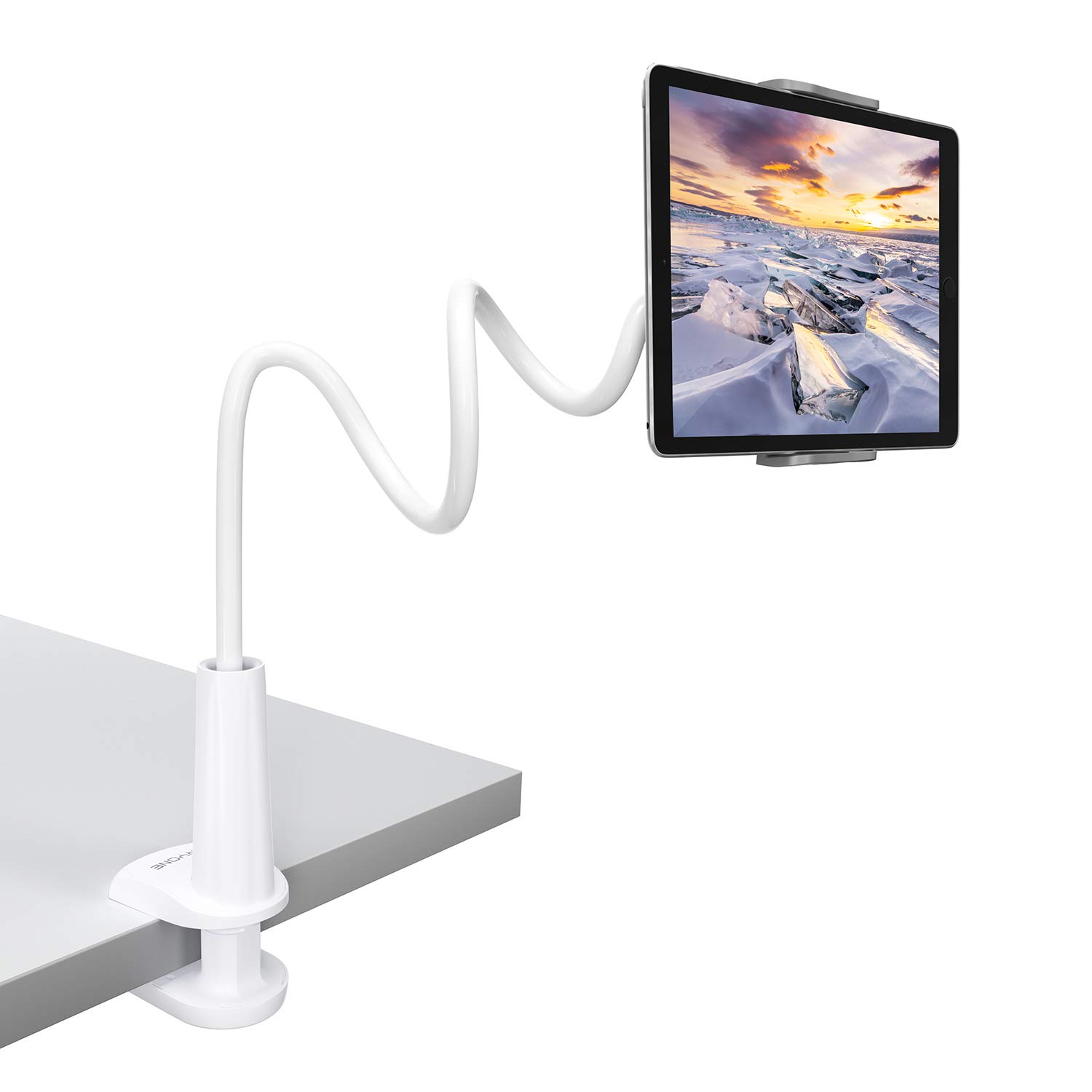 TRYONE Tablet Stand, Goose Neck Adjustable Stand - Holder for Tablet/iPad/iPhone/Nintendo Switch/Samsung Tab/Huawei Mediapad/Kindle and Other, Overall Length 30 Inches (White)