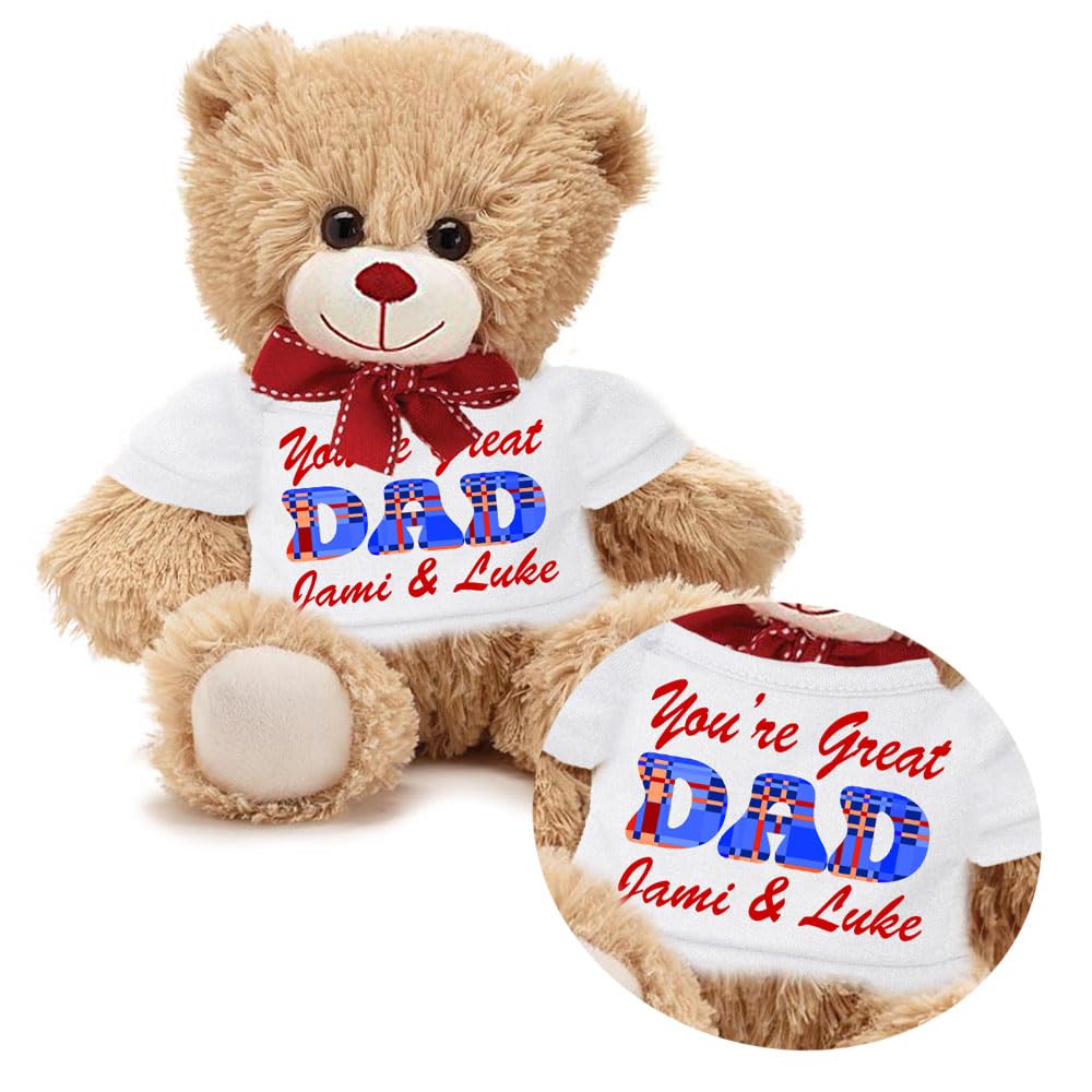Knextion Inc Gifts for Dad Father's Day Shirt and Stuffed Animal Bear 10 Inch Plush Birthday Thank You Appreciation Gift Personalized with Custom Name