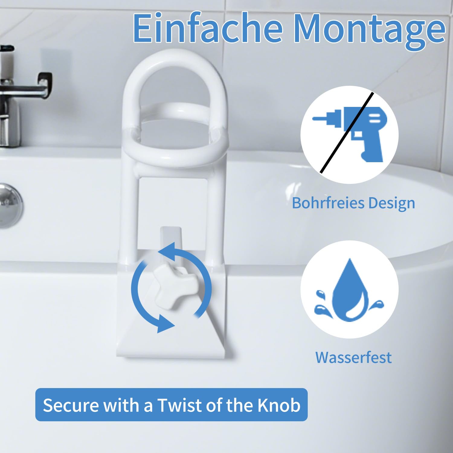 Mango triple de seguridad ajustable para bañera ajustable, antes de comprar, comprueba el grosor de la pared de la bañera > 7,5 cm, mango de bañera para personas mayores, mango de bañera sin