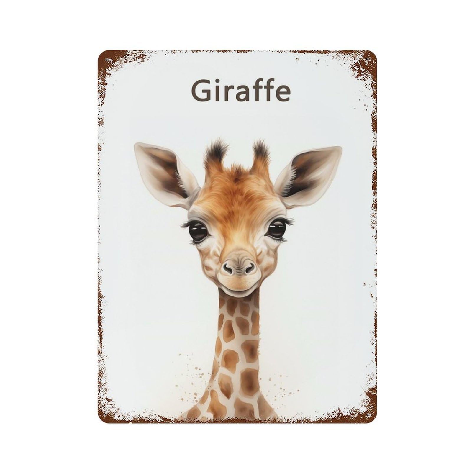 Rust Effect Giraffe Baby Art Rusty Metal Tin Sign 15.7"x11.8", Rustic Home Decor for Bistro, Counter And Cafe Decor