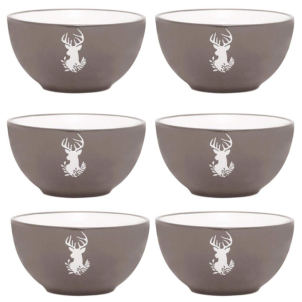 Dibor Set of 6 Dessert Bowls - Grey & White Reindeer Stoneware Crockery