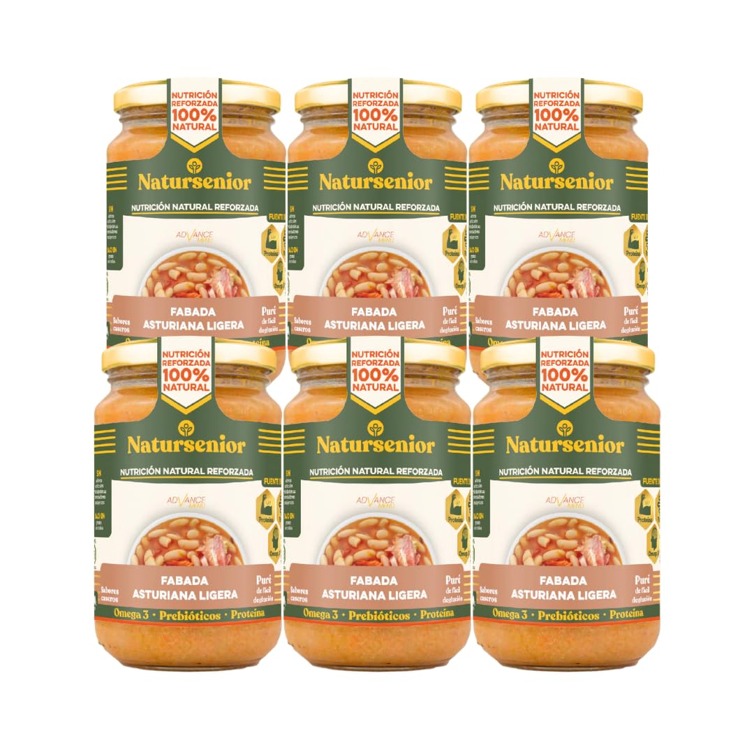 Natursenior Comida Triturada para Personas Mayores Pack Puré Fabada Asturiana Ligera 100% Natural Omega 3 Fibra Proteína 6 uds x 340g