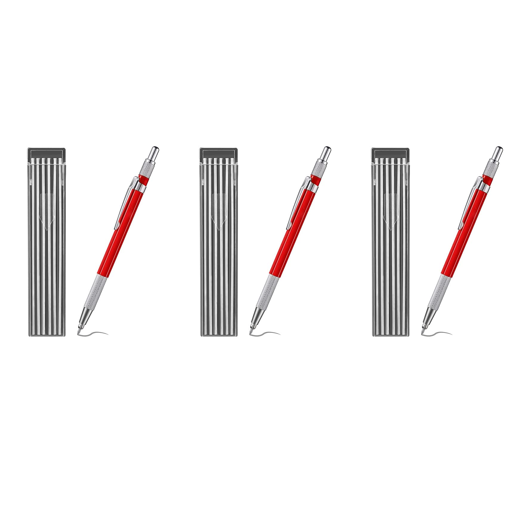 Jnchdghwa Red 3X Welders Pencil With 36Pcs Refills, Metal Marker Mechanical Welding Pencil Pipefitters, Fabrication,
