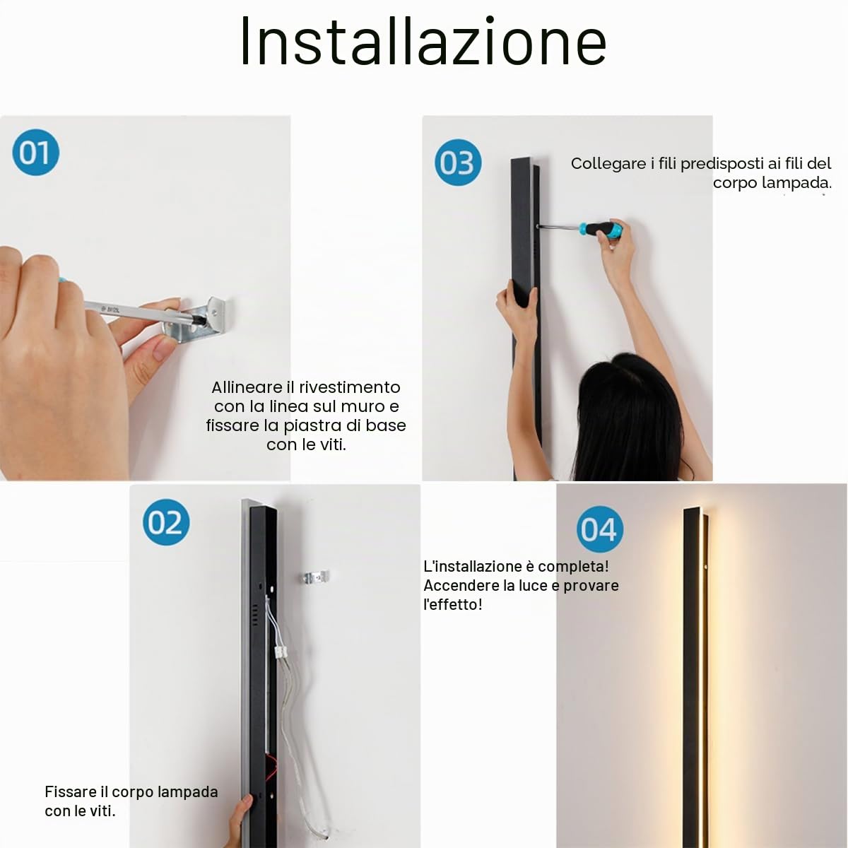Applique Esterno LED 12W 60CM Nero IP65,Luce Bianco Naturale 4000K | Lampada Da Parete Impermeabile,Luce Decorativa Lunga Per Villa,Giardino,Balcone,Terrazzo,Ingresso,110-240V