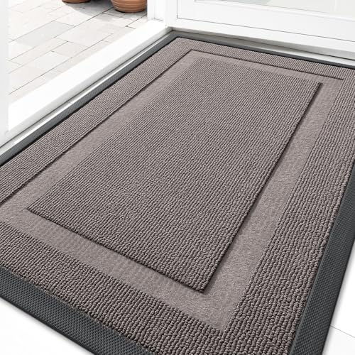 Image of OLANLY Front Door Mat Indoor Outdoor Entrance, Waterproof All-Season, All-Weather Doormat, Sturdy Natural Rubber, Low Profile, Easy Clean Patio Porch Entryway Mat, 29.5x17, Taupe