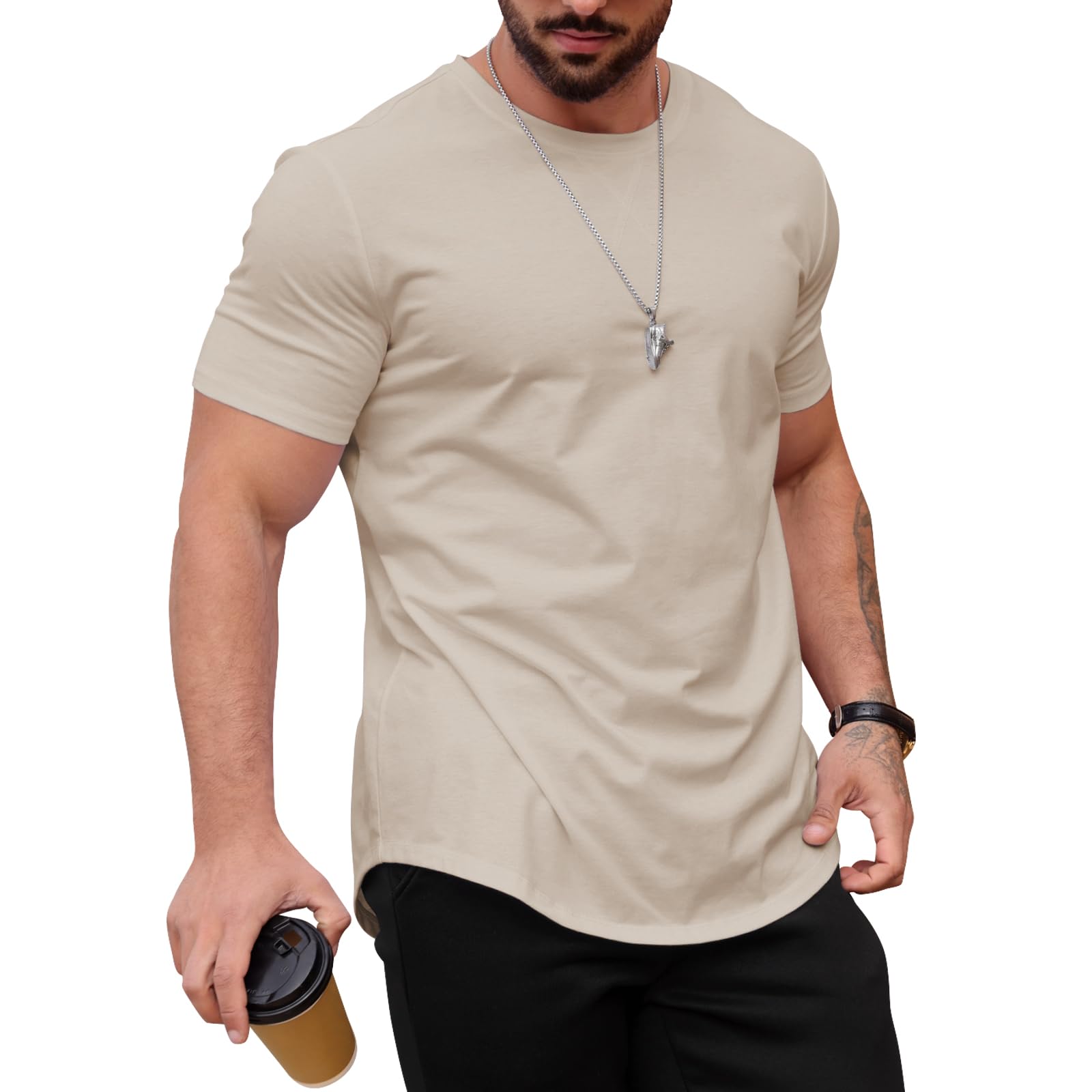 Men's T Shirts Casual Hipster Hip Hop Longline Crewneck Tee