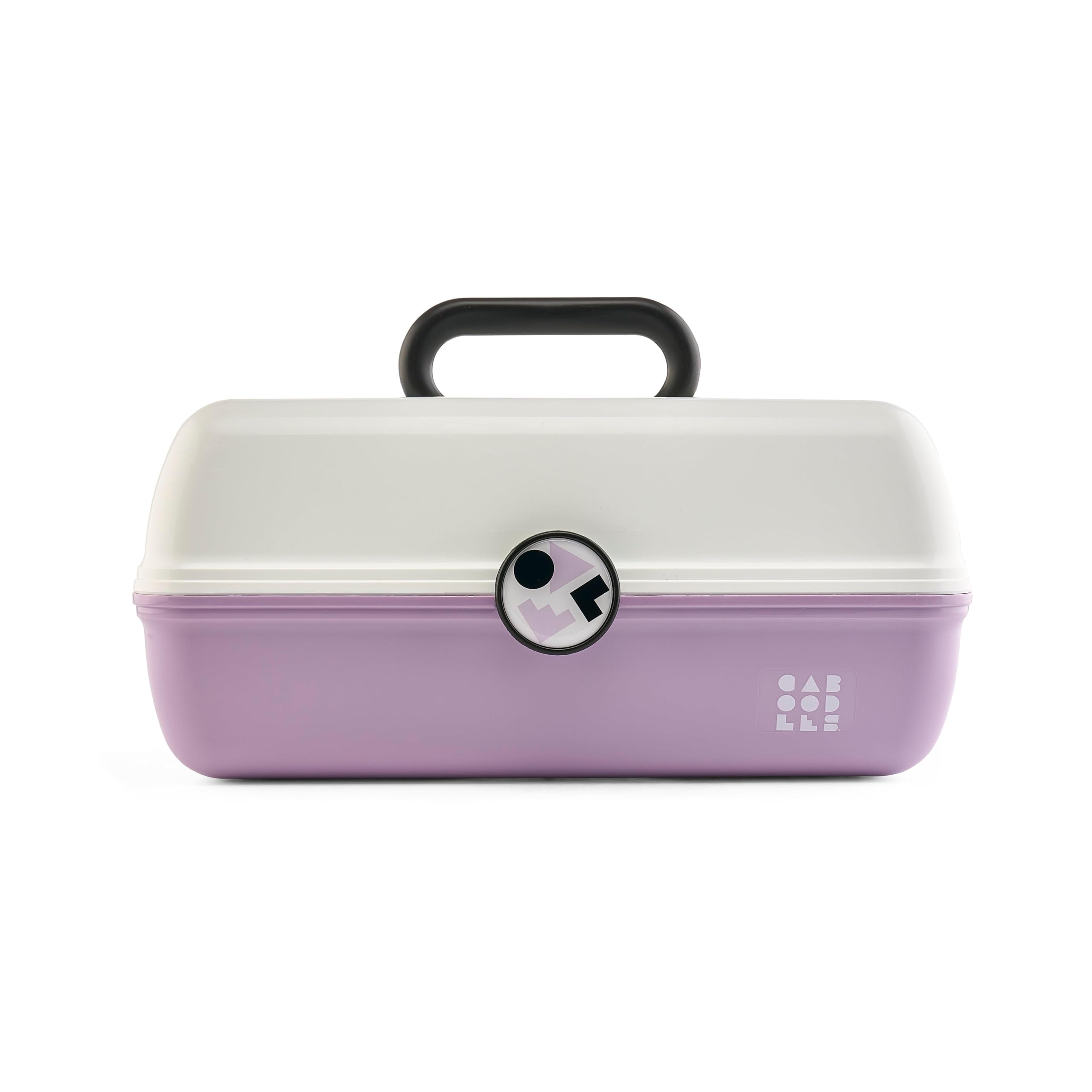 Caboodles School Spirit On-The-Go Girl Makeup Box, White Over Lavender, Hard Plastic Makeup Organizer Box, Built-In Mirror, Secure Latch for Safe Travel, Spacious Storage for Large Items