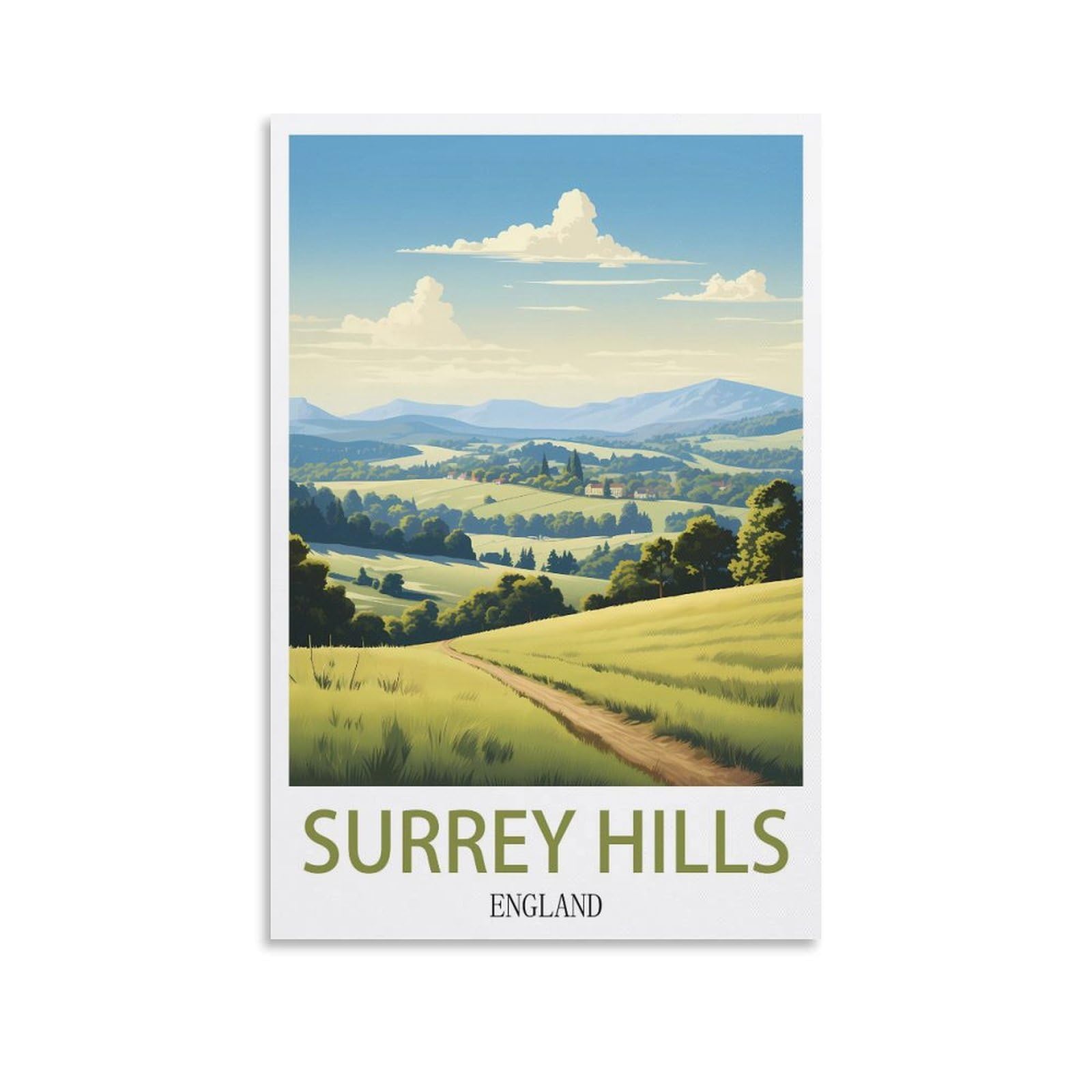 Hsayyiii Unframe-Style Surrey Hills England Vintage Travel Poster 24X36inch(60X90cm) Canvas Art Poster And Wall Art Picture Print Bedroom Decor
