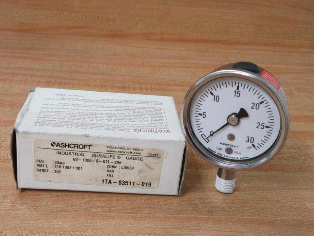 Ashcroft 631008S02L30 Industrial Duralife Gauge 631008S02L30