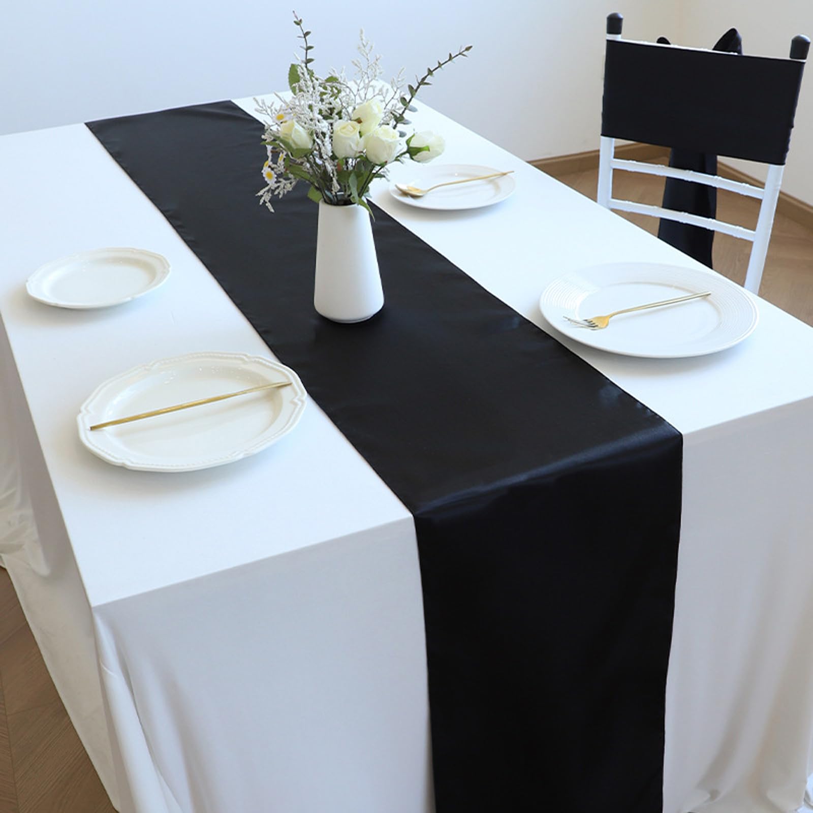 20 Packs Black Table-runner 11.8*108.26in Long Bright Silky And Smooth Table Runners For Wedding Banquets Birthday Party