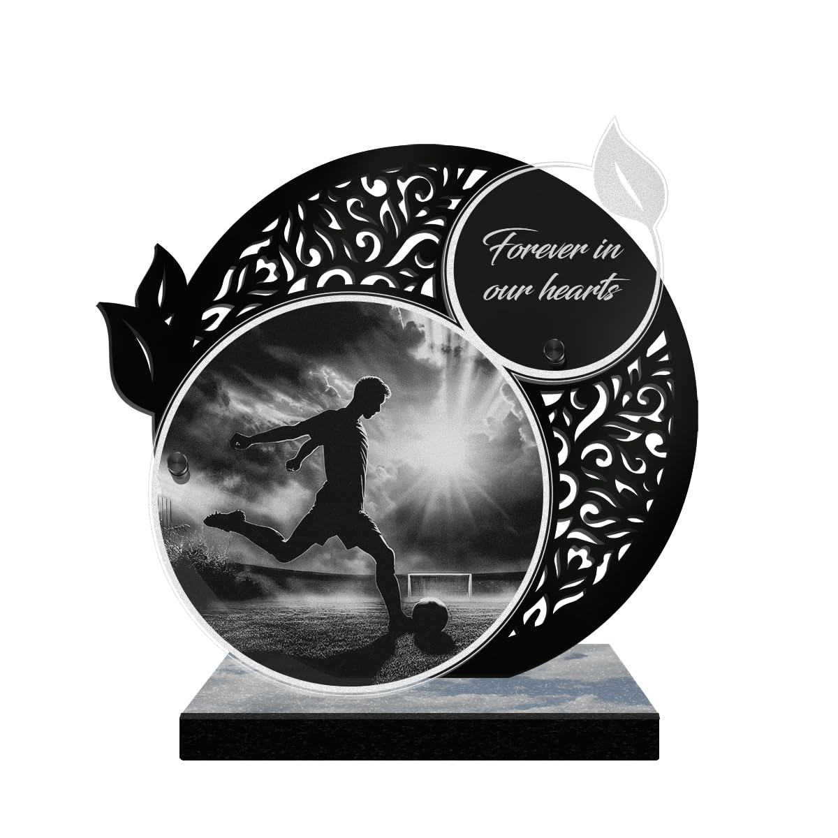 ETERNEL - Personalized Lace Memorial Plaque - Football, Soccer, Athlete, Sport - Customizable text, laser-engraved memorial plaque, tribute, funeral plaque, tombstone, ceremony, burial