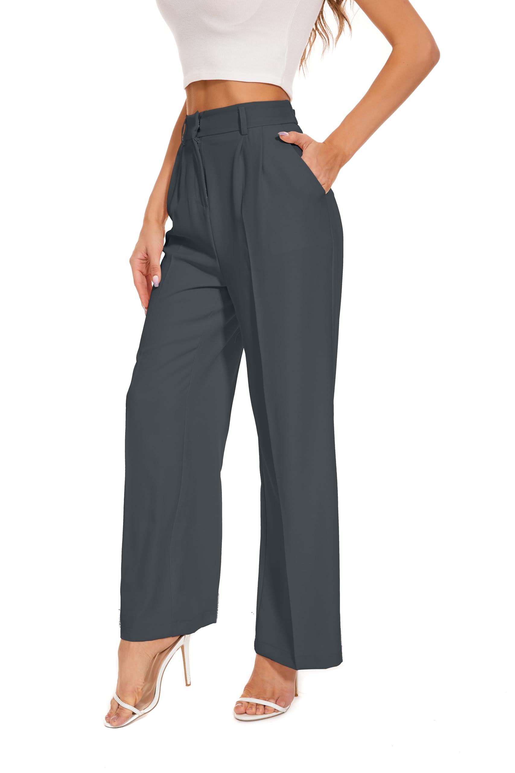 FUNYYZO Wide Leg Pants Women's High Elastic Waisted in The Back Business Work Trousers Long Straight Suit Pants
