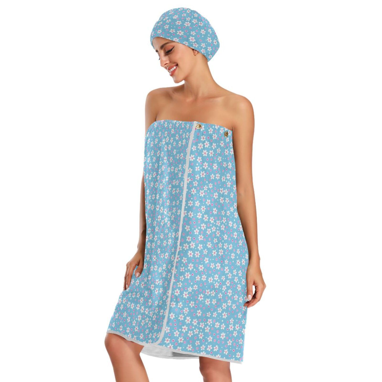 Kwiatowy ręcznik kąpielowy 3 zestawy regulowane zamykanie suchy szybki szlafrok kąpielowy body Wrap dla kobiet spa, szlafrok + suszenie włosów + opaska na głowę