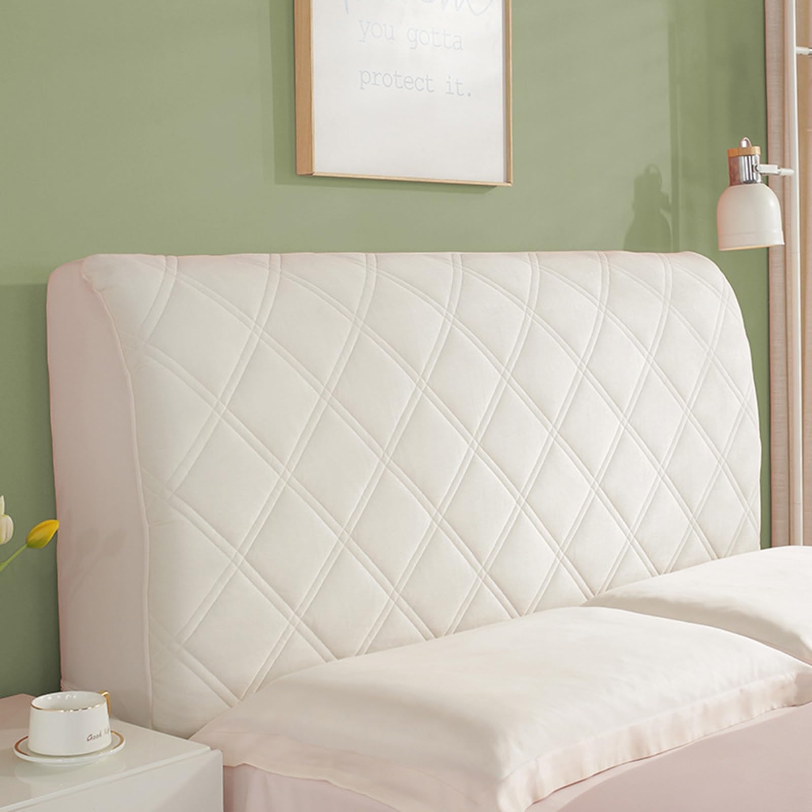 Bed Headboard Cover Padded, Thickened High-End Bedside Cover Slipcover Sets, Headboard Cover Velvet Padded Bed Headboard Slipcover Super King Protector Slipcover for Bed Headboard ( Color : Rice white