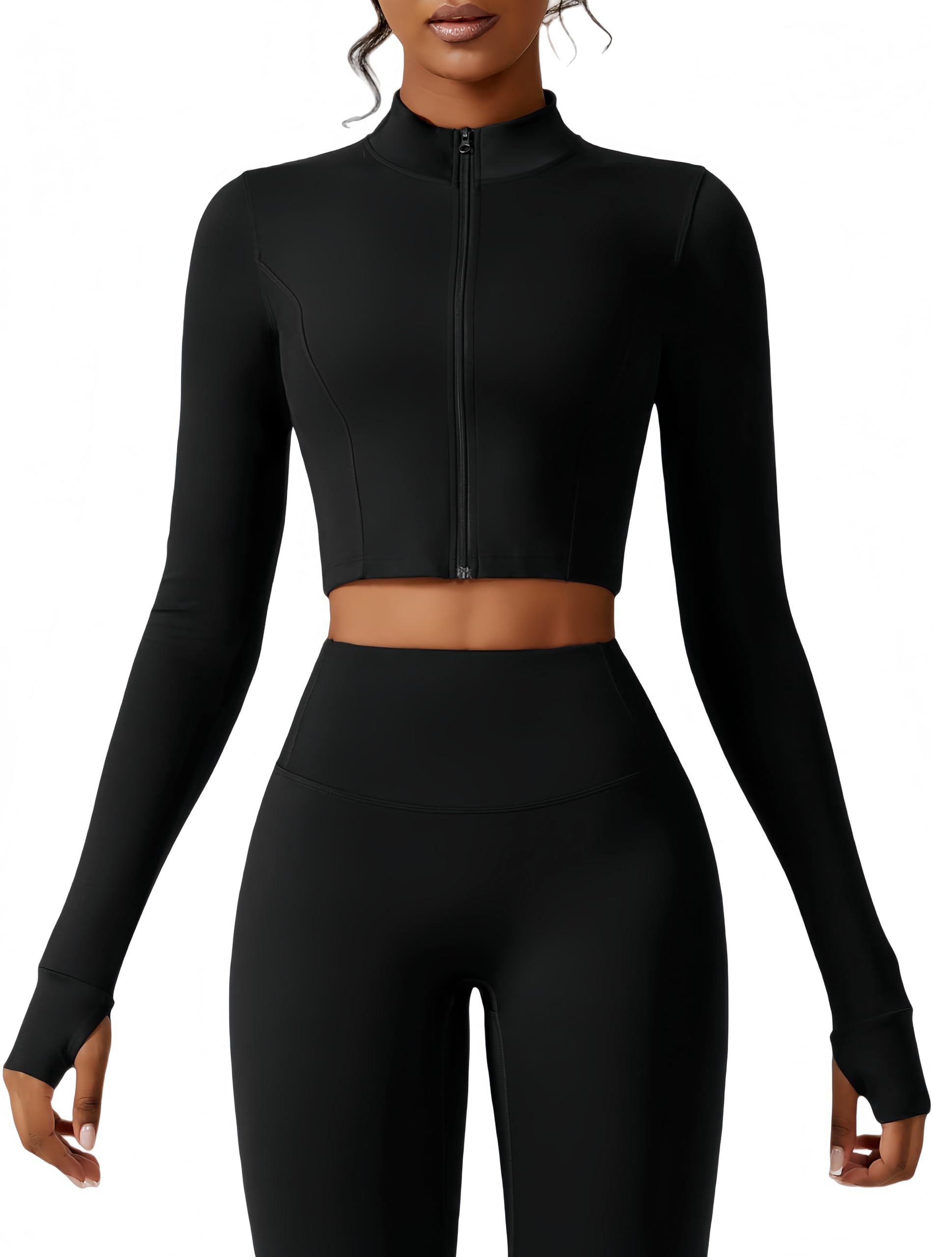 Yknktstc Women Workout Jacket Lightweight Zip Up Running Yoga Crop Top Small Black