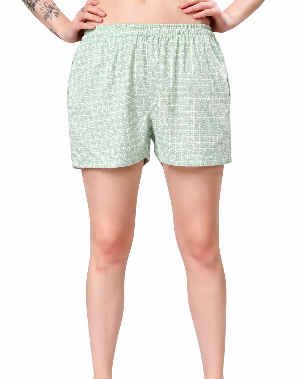 Women's Mint Green Geometric Print Lounge Shorts-image-3