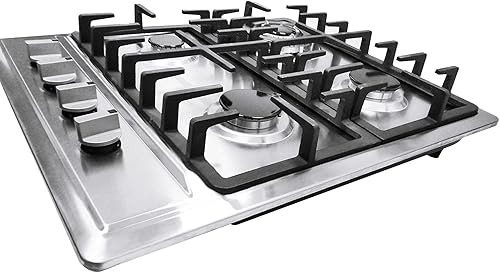 Miniatura 8 de Placa de cocina de gas de 23 pulgadas sellada de acero inoxidable 4 quemadores de GN/LPG convertible, cocina multifuncional de alta potencia para