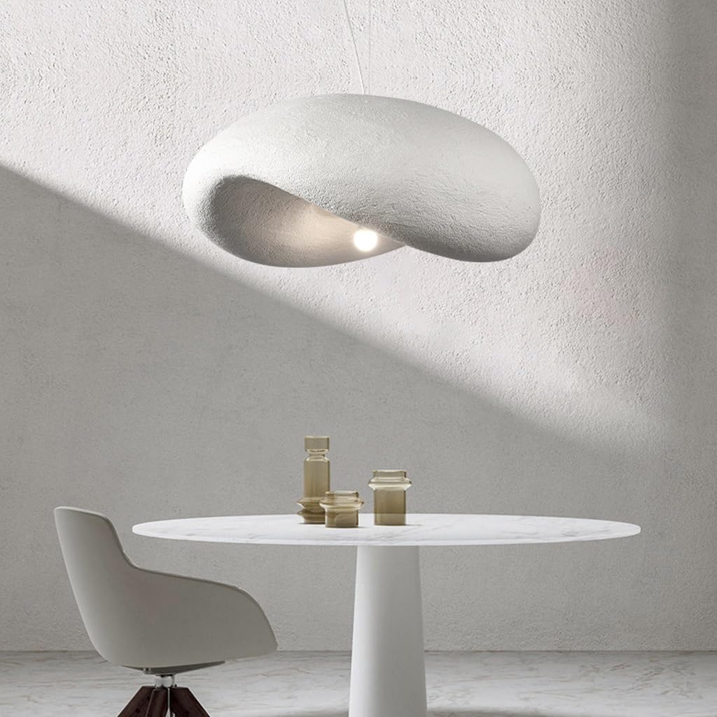 Modern E27 White Oval Irregular Chandelier Adjustable Height Wabi Sabi Style Pendant Light For Bedroom Living Room Dining Room Hallway (Bulb Not Included)(40cm