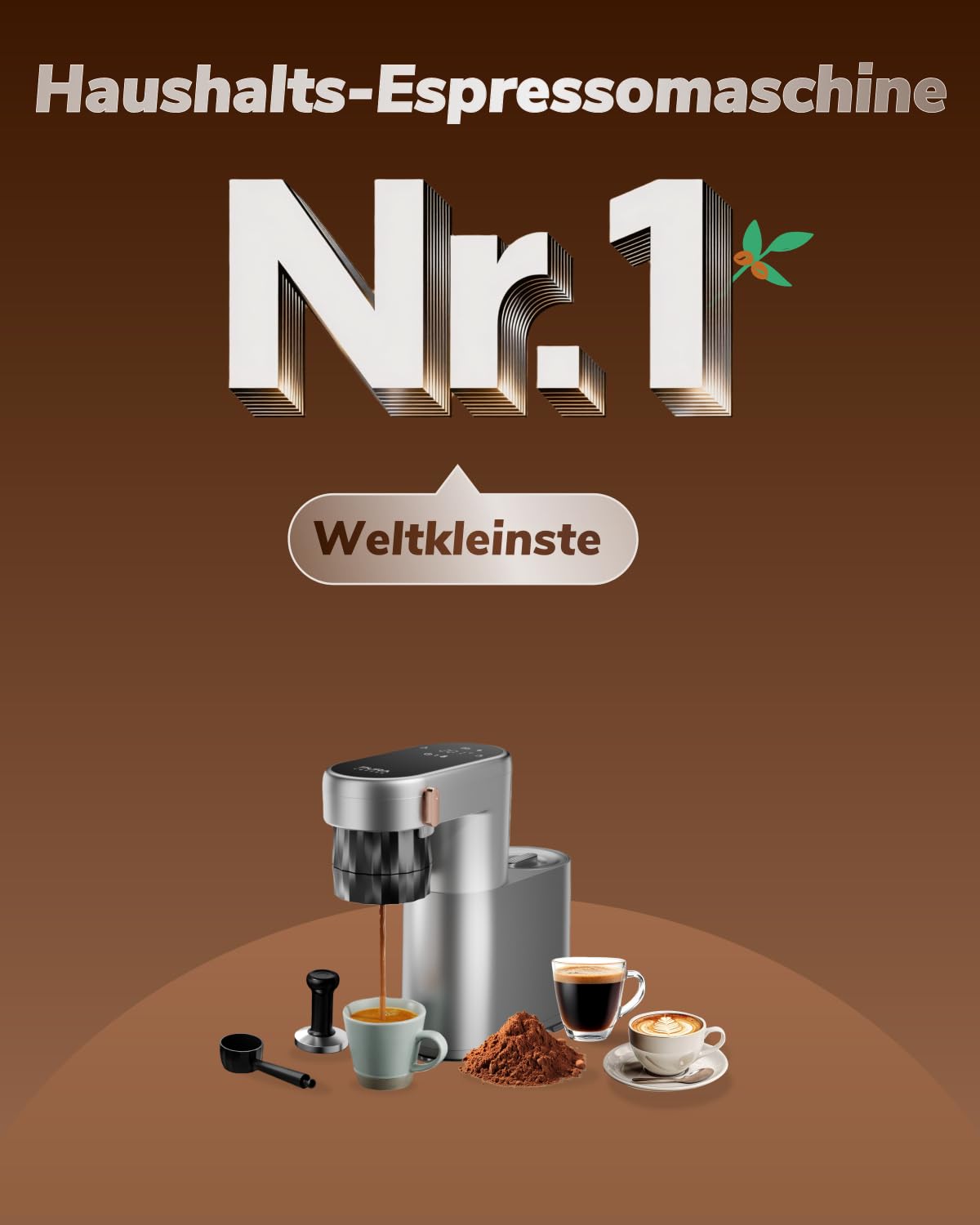 Kompakte Espressomaschine 20Bar Touchscreen einstellbare Temperatur 85-95°C tragbare Akku Kaffeemaschine für Camping