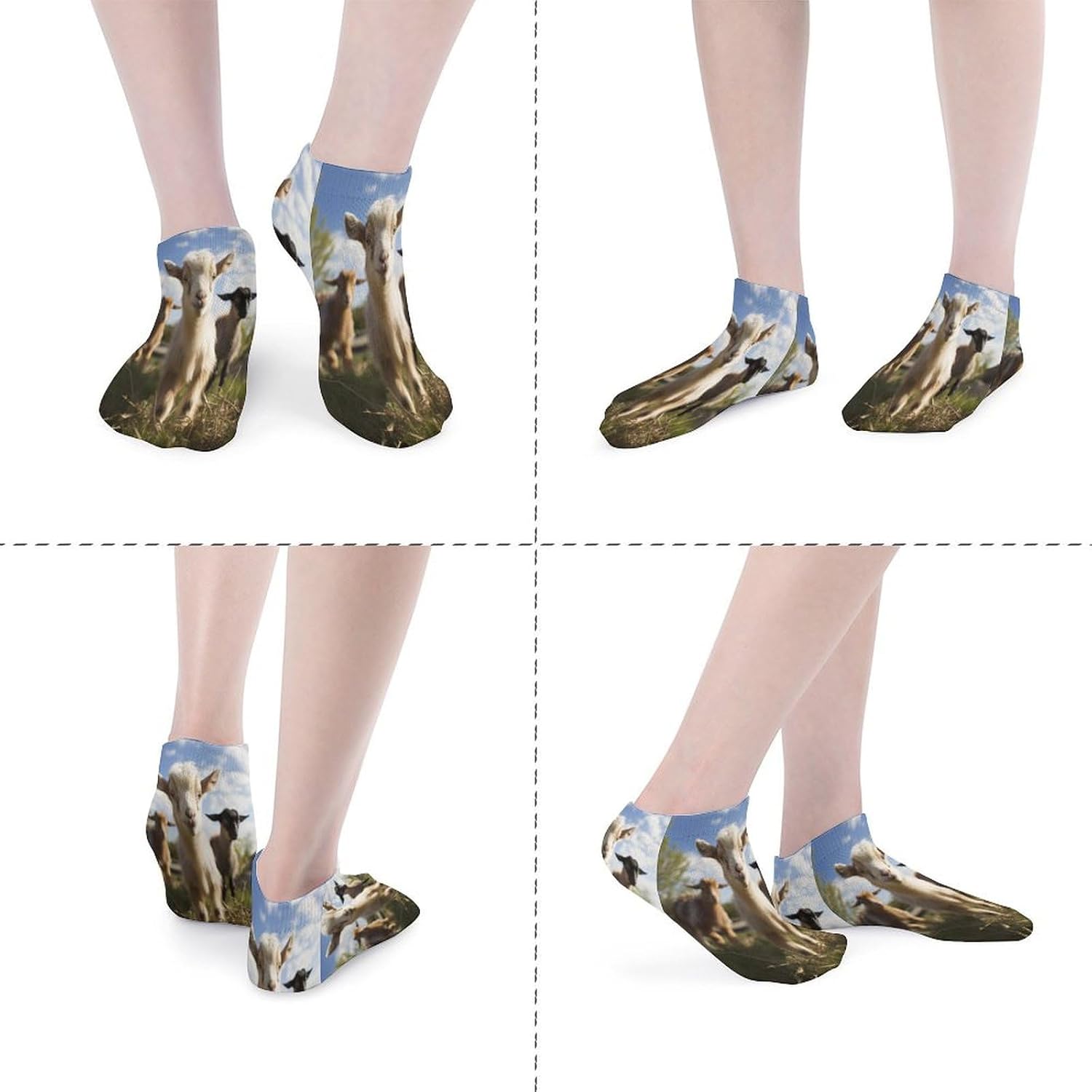 Women's Thin Elastic Socks Low-top Sports Invisible Cute Goat Printed Ankle Socks 5 Pairs Suitable for Travel Commuting Outdoor