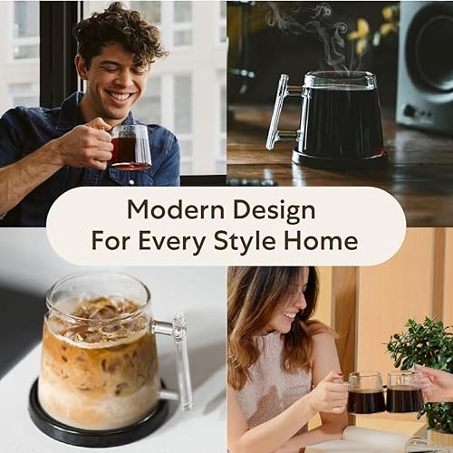 Miniatura 5 de Pure Over Taza de vidrio de borosilicato con capacidad para 14 onzas, incluye posavasos de cerámica, diseño moderno con mango ergonómico, perfecta