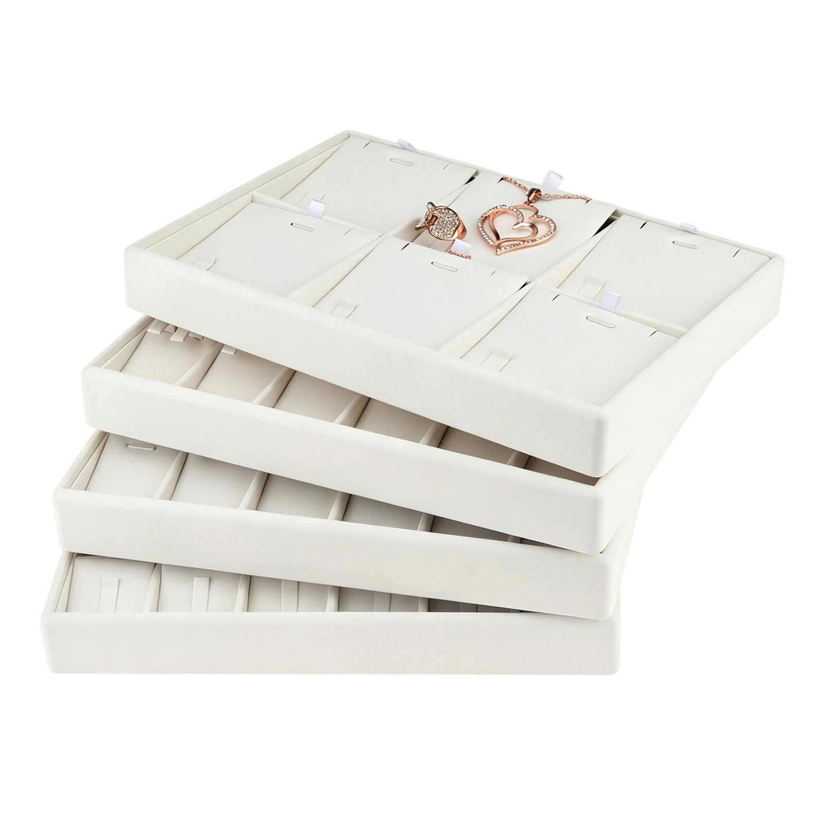 Custodia compatta per gioielli in pelle con copertura, A | Grandi sezioni per vari accessori e gioielli delicati dal look minimalista per uso domestico espositori