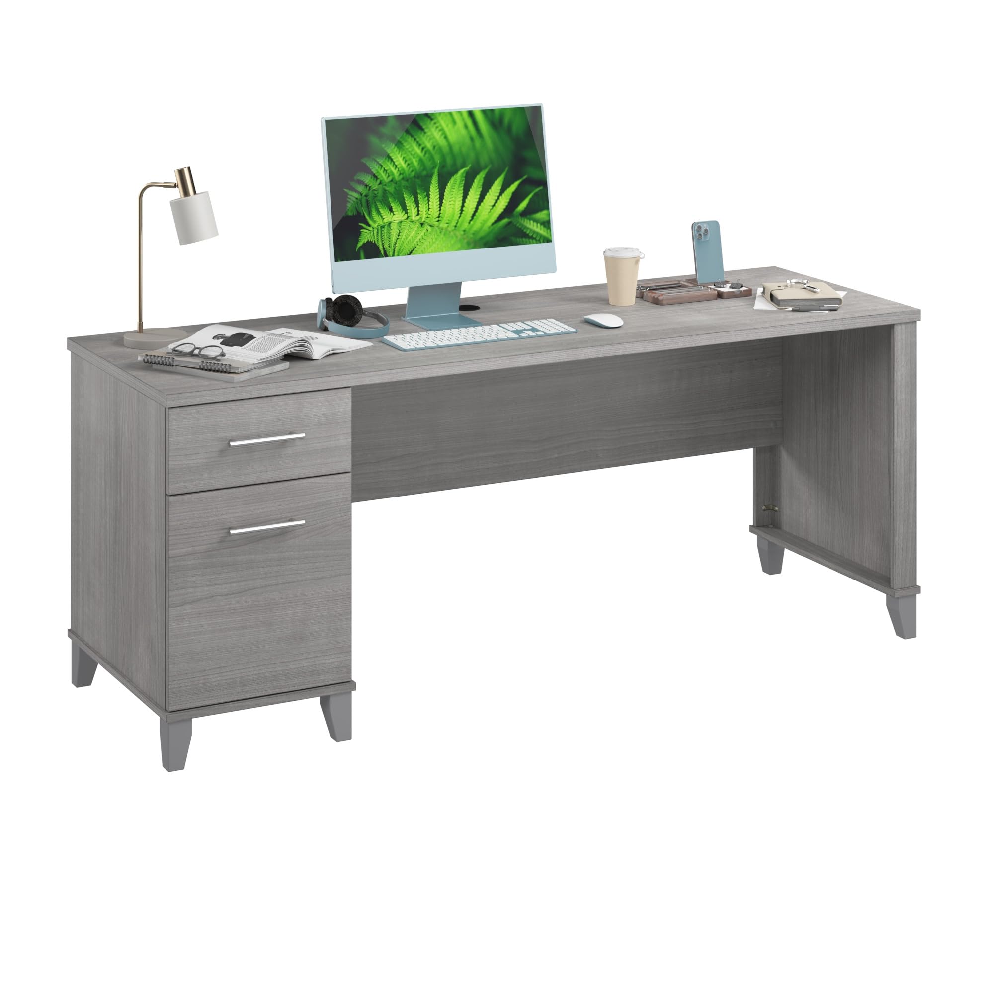 Bush Home 72-inch Home Office Desk with Drawers, Large Computer Table for Personal Workspace, Somerset Collection, Platinum Gray