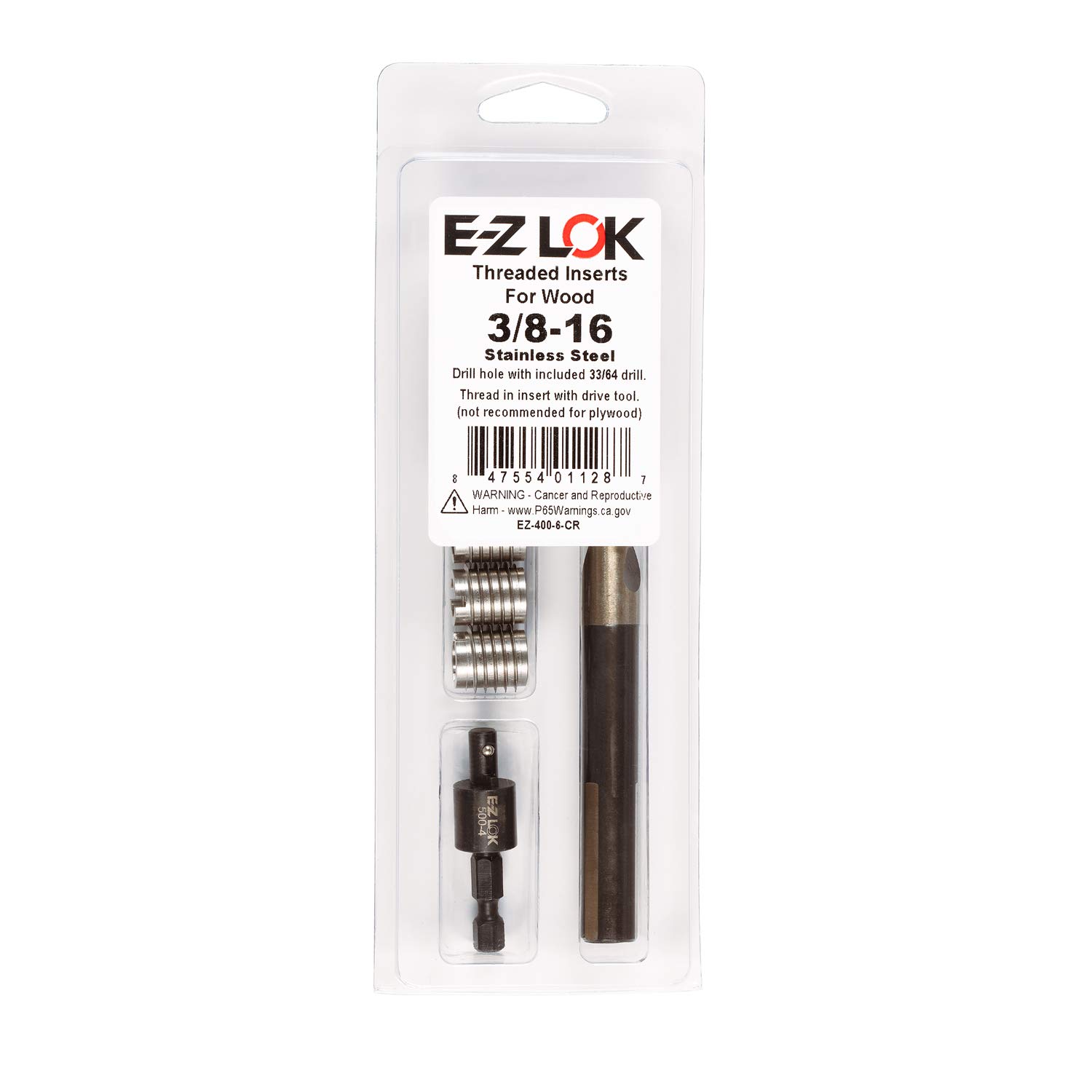 E-Z LOKEZ-400-6-CR Knife Threaded Insert Installation Kit for Hard Wood - Stainless - 3/8-16