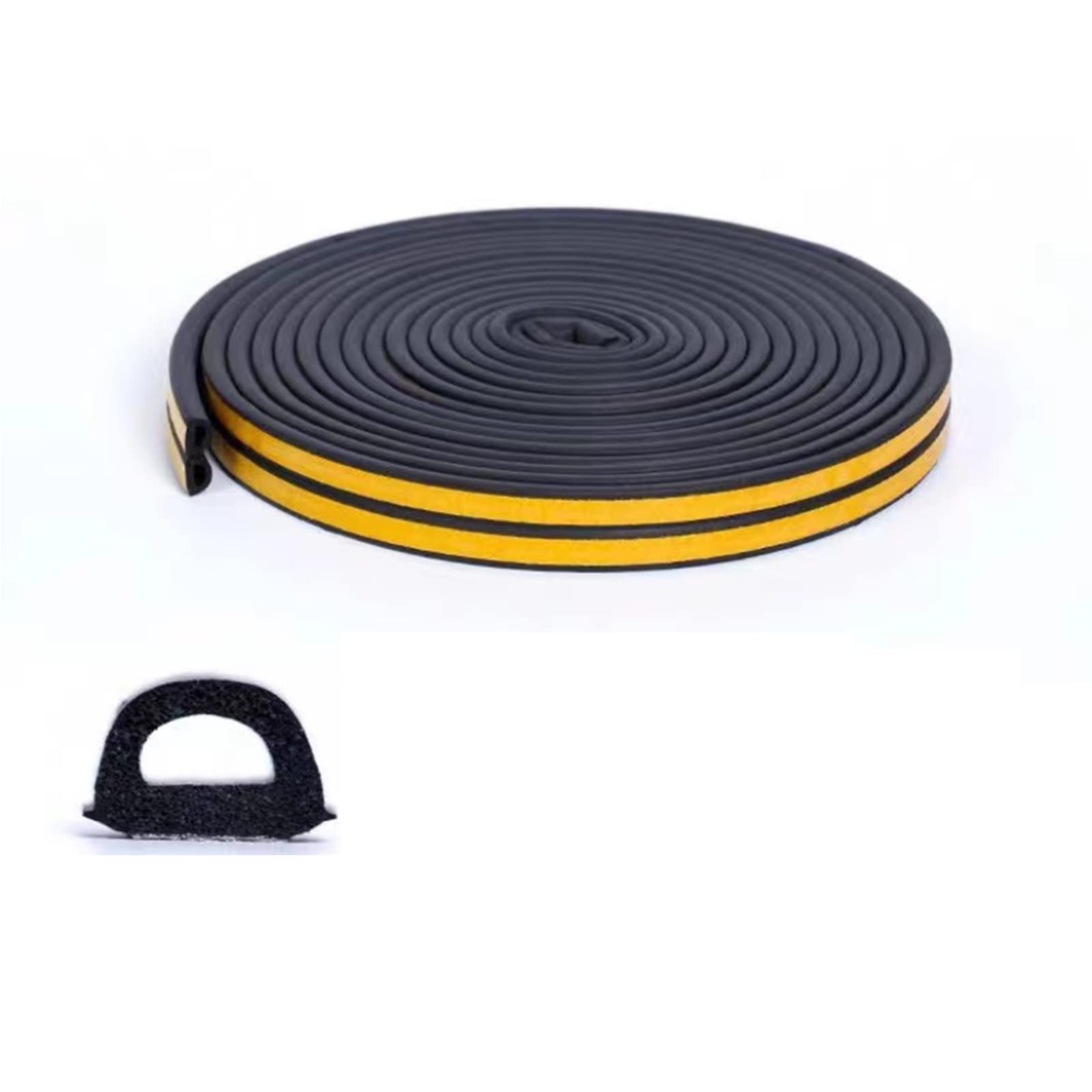 12 Meters 9mmx6mm D Type Waterproof Door Draught Excluder Strip Rubber Seals Door Weather Strip Door Seals and Draught Excluders Self Adhesive Foam Tape, Suitable Gap: 2-7mm(0.08-0.26inch) Black