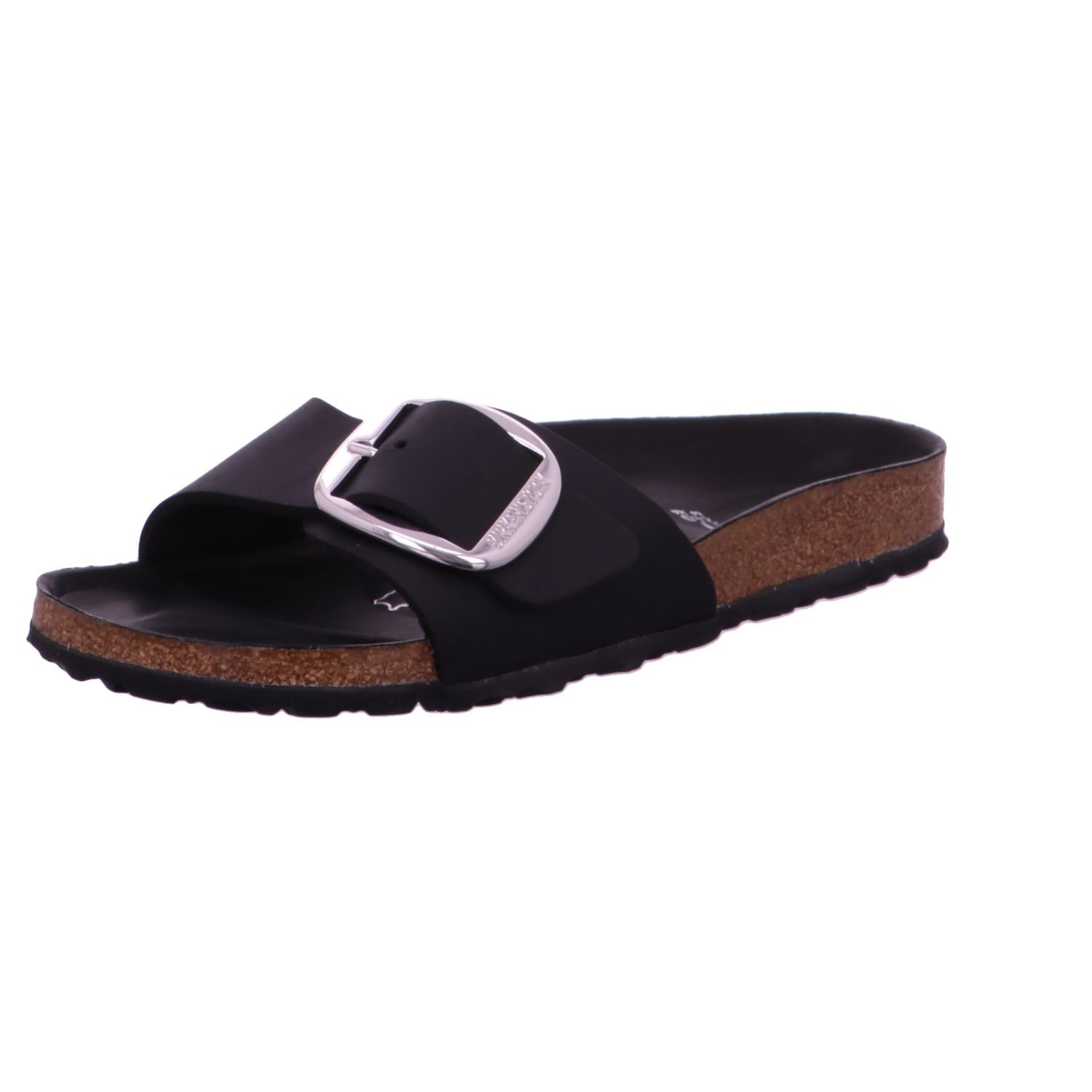 Birkenstock Damen Madrid Big Buckle Black, Oiled Leather FLIP FLOPS