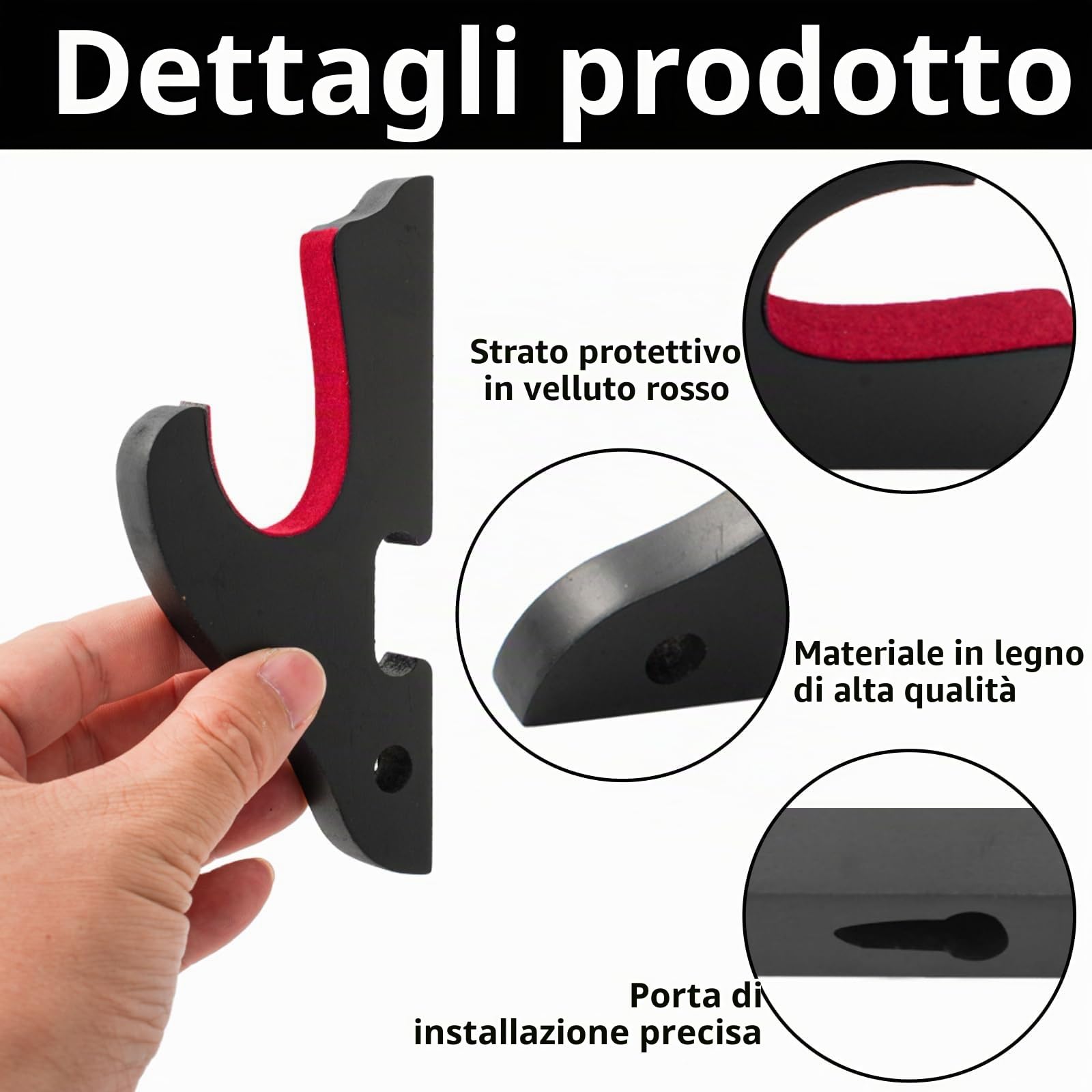 Set di 2 Supporti da Parete per Spada Katana, Ganci Regolabili con Imbottitura in Velluto, Porta Spade in Legno Nero per Katana, Wakizashi, Tanto, Sable Laser, Cosplay, Espositore da Muro Stile Giappo