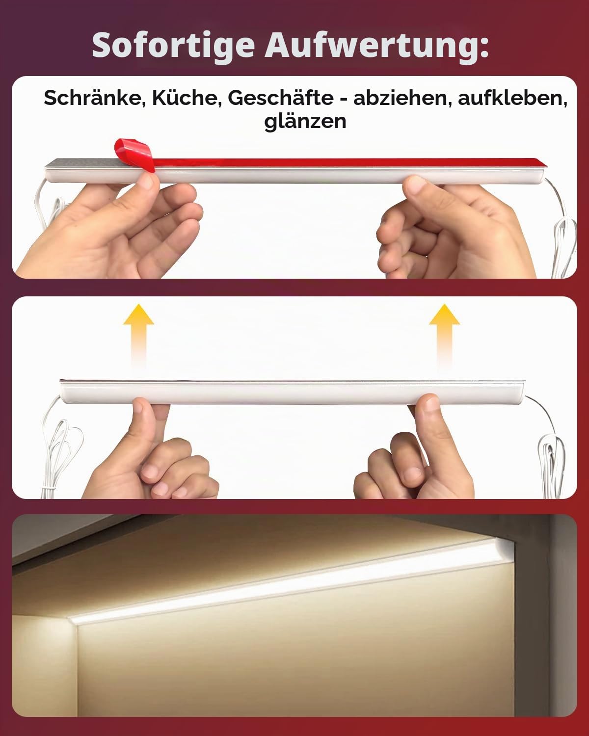 Cefrank V-förmige LED Unterbauleuchte Küche 8er Set 1600 lm 3000K Warmweiß | 30cm Aluminium LED Leiste für Vitrine Regal Schrank, gemütliche indirekte Beleuchtung mit EU Stecker oder Festverdrahtung