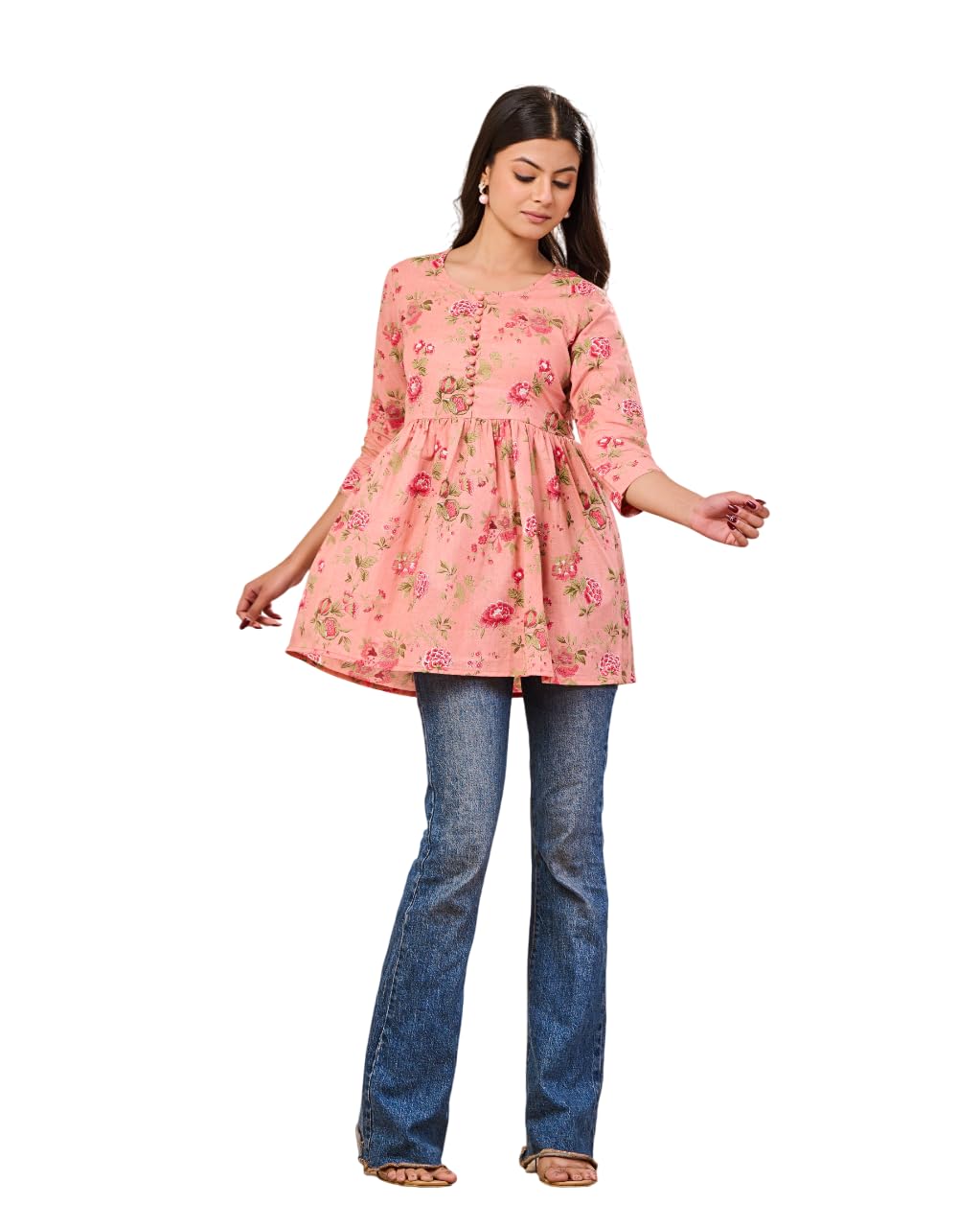 Peach Base Cotton Printed Top - Chic and Comfortable for Everyday Wear-image-20