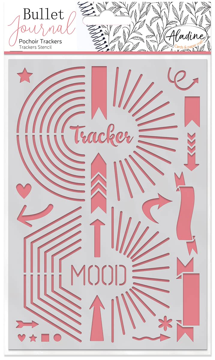 Aladine - Stencil Trackers for Bullet Journal - Scrapbooking and Hobbies - A5 Size Stencil with Brush Style Letters
