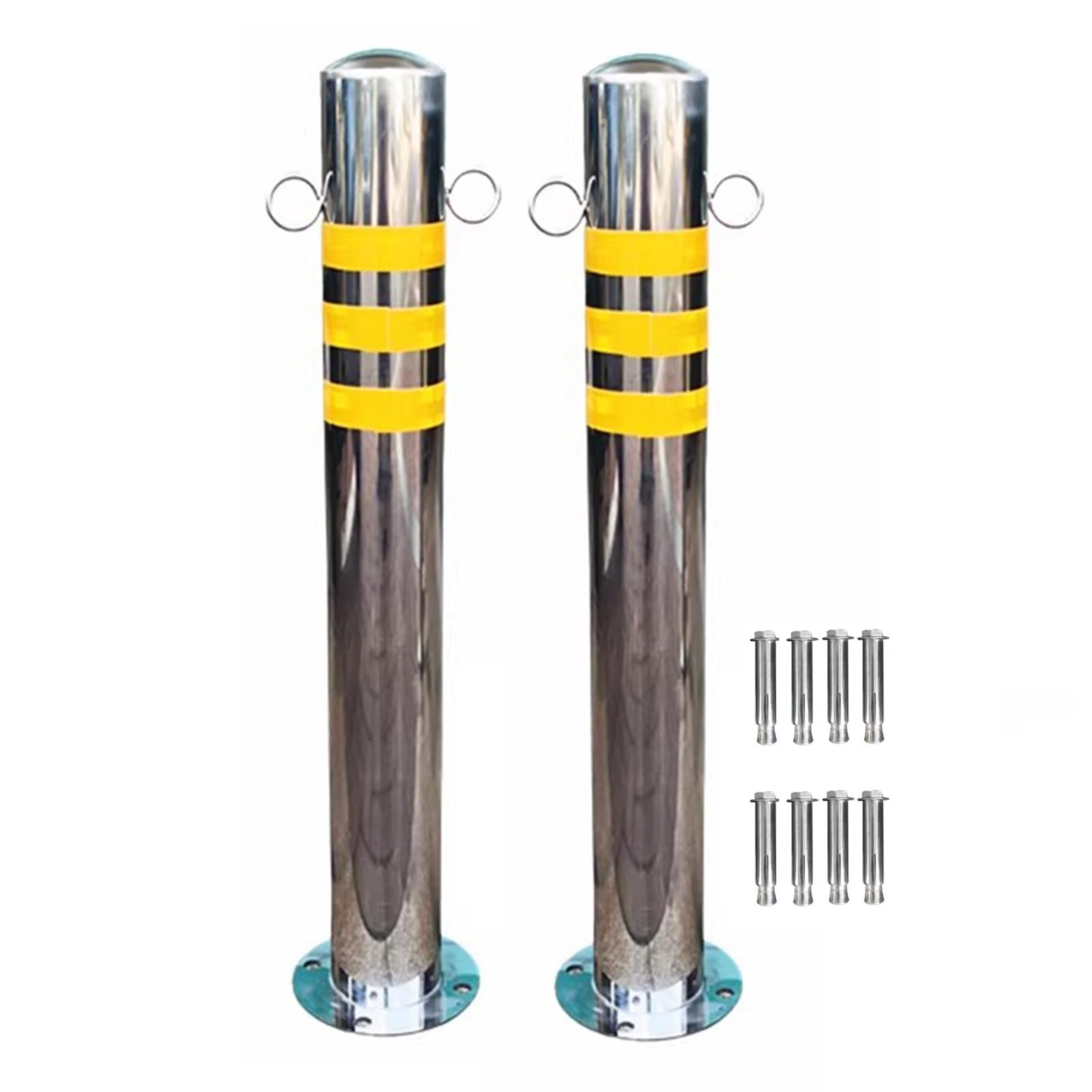 GTHTUHFD Detachable Safety Bollard Set, Reflective Parking Barrier For Garage And Pedestrian Traffic Control, Anti-Collision Column,Silver-75x7.6cm/29.5xx3in