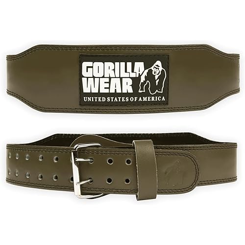 GORILLA WEAR 4 Inch Padded Leather Lifting Belt - Army Green