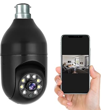 TP PLUS Light Bulb Wireless IP WiFi Bulb Camera 360 1080p WiFi Auto Rotation Fish Eye 360 Degree Panoramic Mini Lamp IR CCTV 1080p Home Security Light Wireless CCTV Camera(Black Light)(K-803) - image, photos
