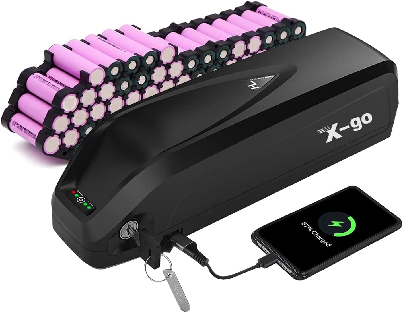 （UK Warehouse）Electric Bike Battery 48V 15Ah Lithium Ion with BMS and Charger Compatible with 250W 500W 750W 1000W Motors 5 Pin Base Plate USB Port and Power Switch