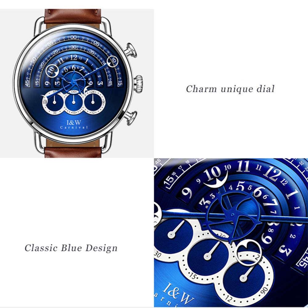 MASTOP Relojes de diseño único para hombre, cronógrafo, cronómetro, zafiro, impermeable, correa de piel auténtica