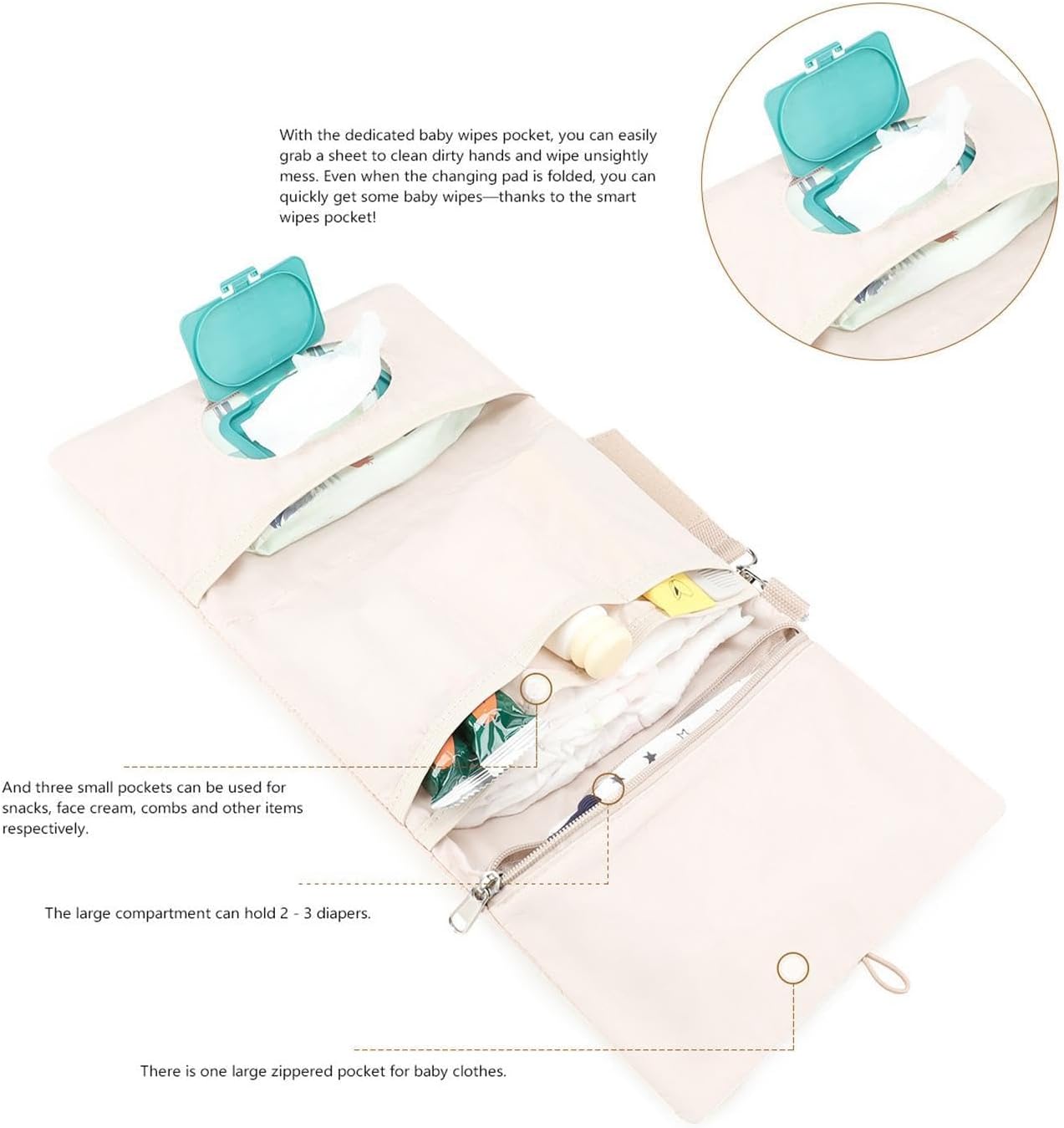 Diaper Bag Pouch | Cute Bear Embroidery Foldable Purse | with Stroller Strap Compartment Diaper Bag Organizers,for Boy Girl