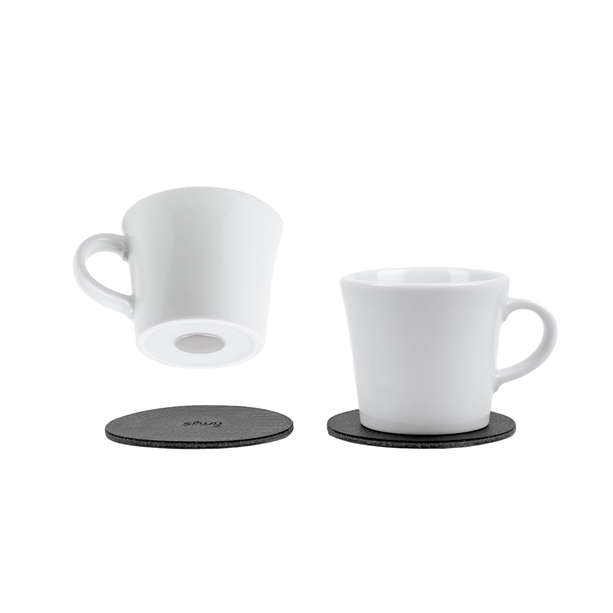 Silwy® Porcelain Magnetic Espresso Cups (Set of 2) Including Two Metal Nano Gel Pads Black Non-Slip Camping and Caravanning Cups, Boat and Yacht Accessories