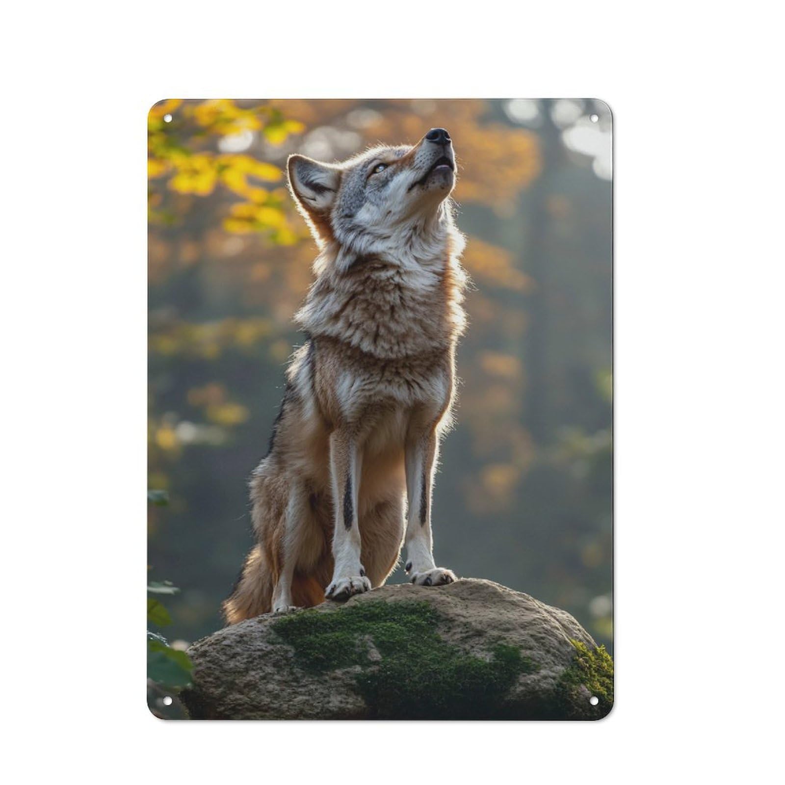 Junmoney Style-17 Vintage Tin Sign 40X30cm With Wolf On A Mossy Rock For Man Cave Or Games Room, For Winter Room Styling In Man Cave And Games Room