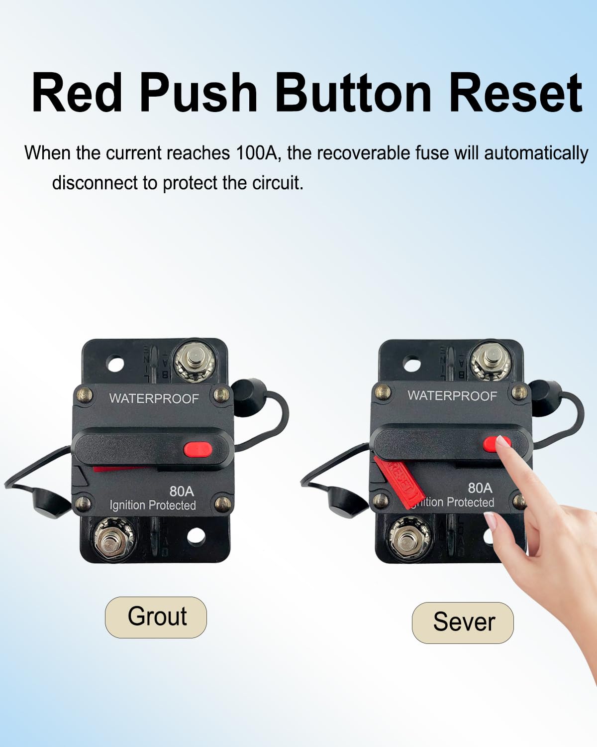 Disyuntor con Reinicio Manual 80 A,12 V-48 V, Impermeable para Motor y Audio Marino