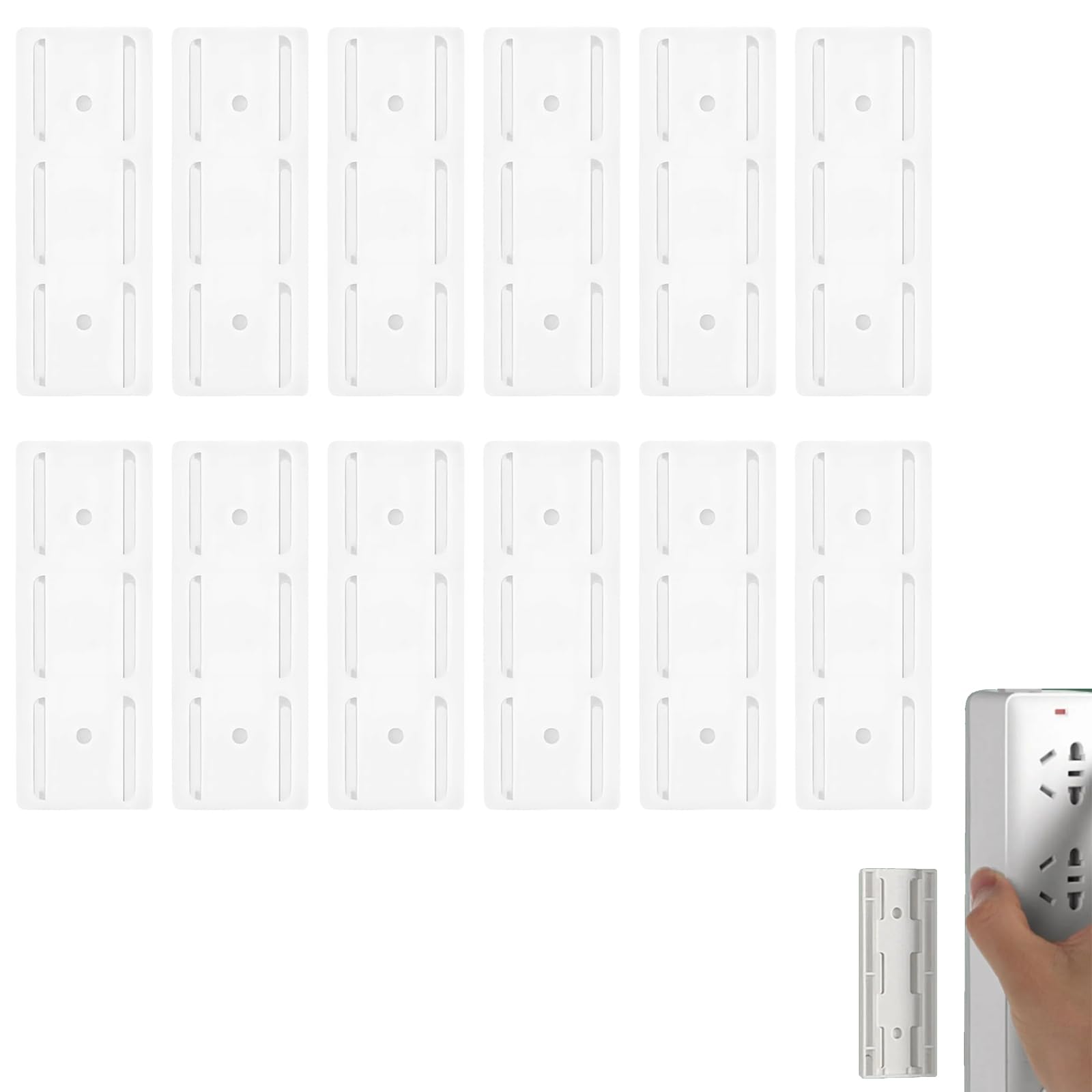 YISAIKR 12PCS Adhesive Socket Holder, Punch Free Self Adhesive Power Strip Holder, Wall Mounted Extension Lead Organizer Cable Management Bracket for Home Office
