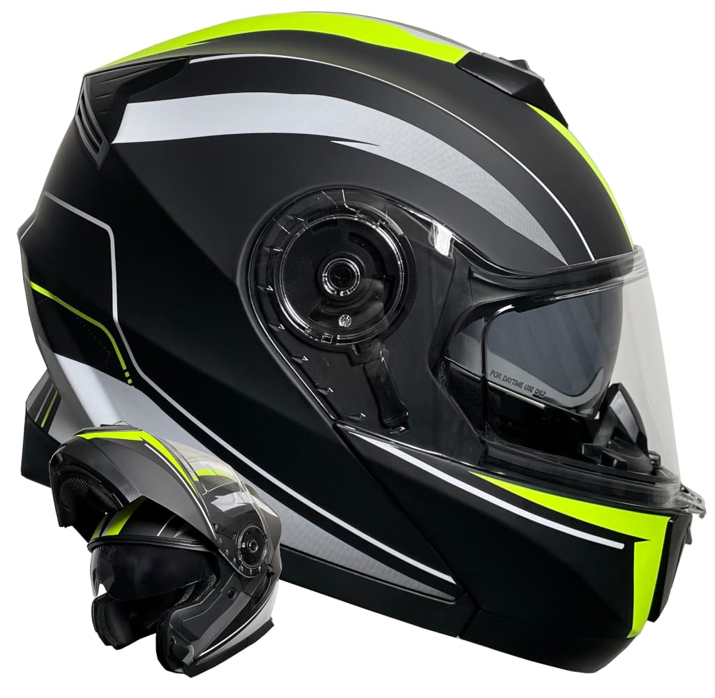 Klapphelm Integralhelm Helm Motorradhelm RALLOX 160 schwarz neon gelb grün matt mit Sonnenblende (S, M, L, XL)