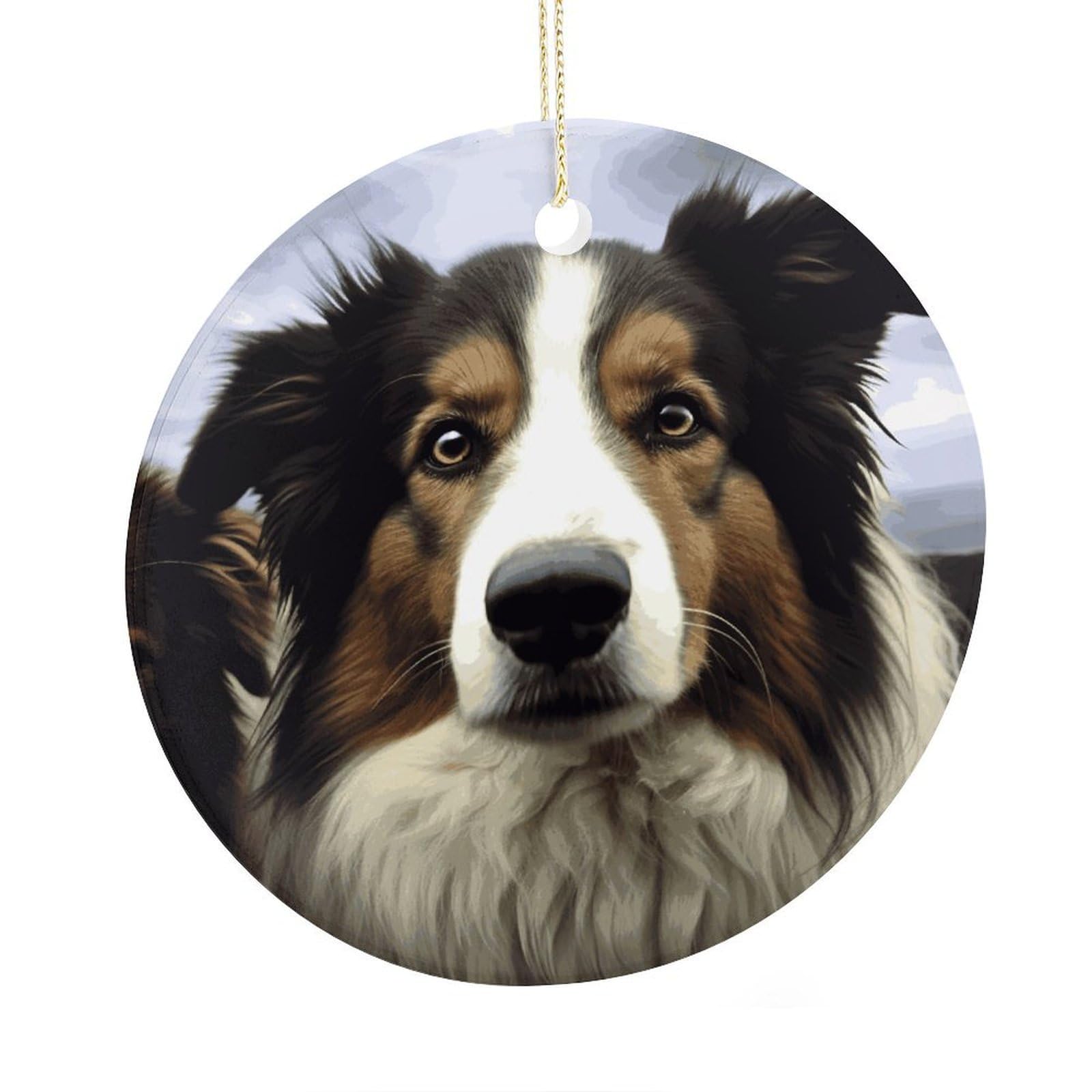 Adfgyerh Style Sheep Dog Ceramic Circular Pendant,2.9 Inch，Hanging Ornament，Gift Exchange Idea Round Ceramic Ornament,For Mom And Daughter，For Home Indoor Outdoor Decor.