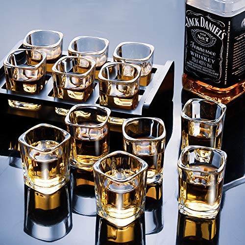 Image of VILON Premium Shot Glasses Set of 6 Heavy Base Vodka & Tequila Shot Crystal Transparent Glass (Square Shot Glass 70ML)