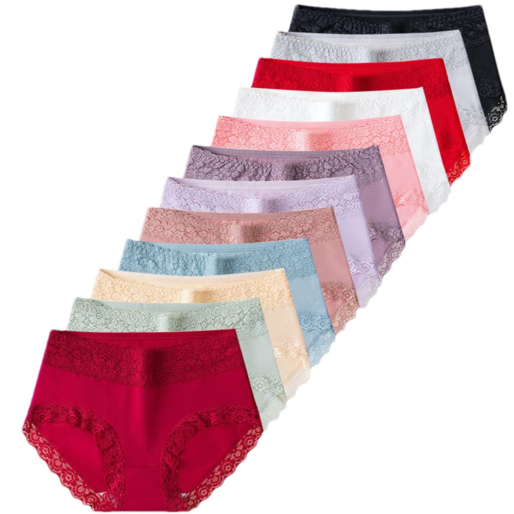 keusyoi Damen-Unterwäsche, Baumwolle, niedlich, sexy, bequem, weiche Spitze, Höschen für Damen, nahtlose Unterwäsche, 12 Stück