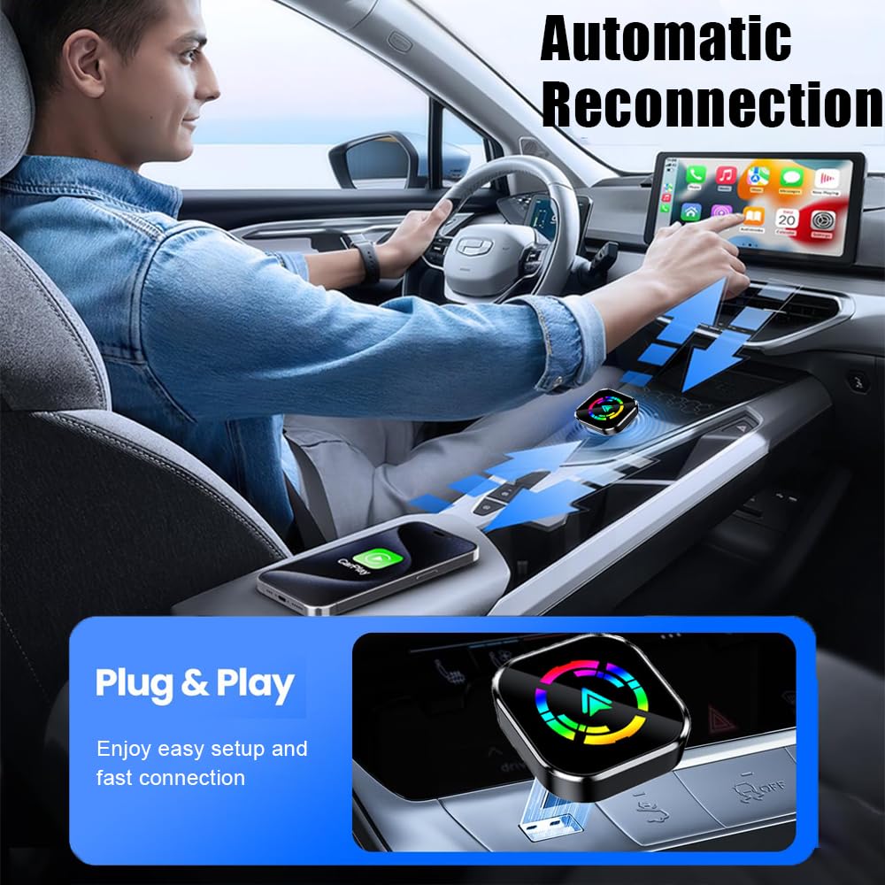 Adattatore wireless CarPlay 2025, Dongle CarPlay Wireless Car Play Adattatore Bluetooth 5.0 Plug & Play, Mini USB Car Play Adattatore di facile installazione adatto per auto post 2016